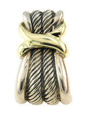 David Yurman 925 Sterling Silver & 14K Gold X Cable Omega Back *SINGLE* Earring