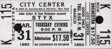 STYX 1983 KILROY WAS HERE TOUR UNUSED CITY CENTER CONCERT NYC CONCERT TICKET