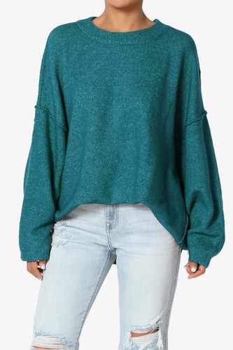 TheMogan Raw Seam Drop Shoulder Oversized Crew Neck Melange Rib Knit Sweater - Picture 99 of 104