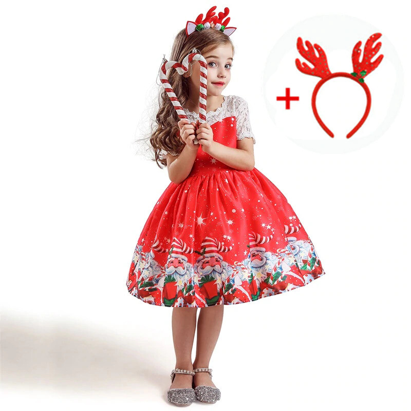 New Silk Santa Claus Girls Christmas Dress Princess Party Kids