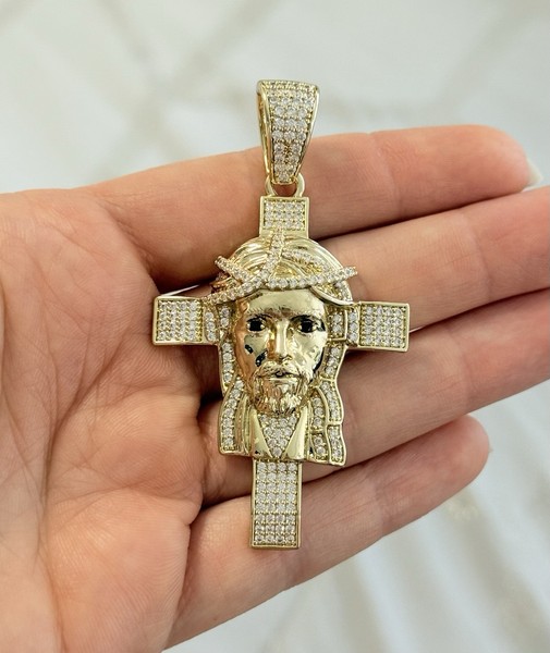 Alternate view of 14k Gold Plated Jesus Body Cross Pendant Iced Crucifix Medium Charm