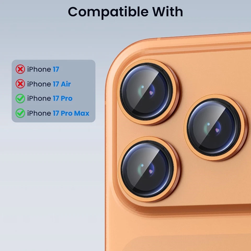 For iPhone 17 Pro Max/17 Pro Metal Ring Tempered Glass Camera Lens Protector - Image 2 of 4