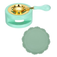 Wax Stamp Seal Kit Sealing Warmer Melting Spoon Silicone Pad, Light Green/Green