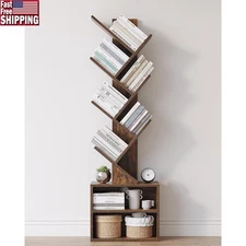 Small 6 Tier Bookshelf Tree Storage Organizer W/ Drawers Home Office Living Room