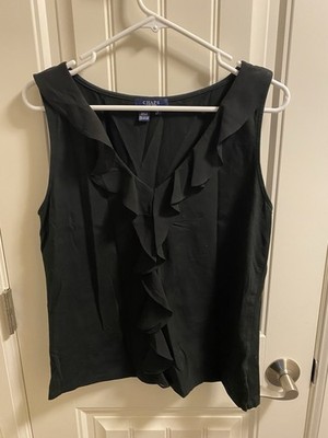 Chaps L Top Black Sleeveless Largw Blouse Ruffle Front Lg Shirt 
