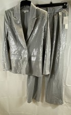 Conjunto de traje pantalón Good American de lentejuelas plateadas para mujer nuevo con etiquetas Blazer XS Pantalones 4/27