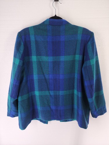 TanJay Womens 16 Blazer Jacket Blue Green Plaid Lined Vintage Wool Blend - Picture 3 of 10