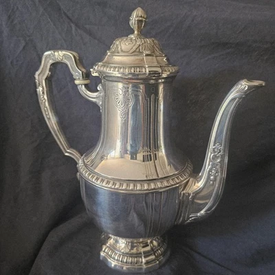 Grande verseuse cafetiere Victor Saglier metal argente style Louis XVI VS - Photo 1/4