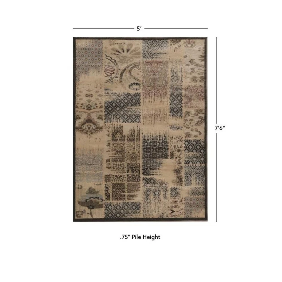 Linon Jewel Patchwork Machine Made Polypropylene 5'x7'6" Rug in Beige - Image 4 of 4