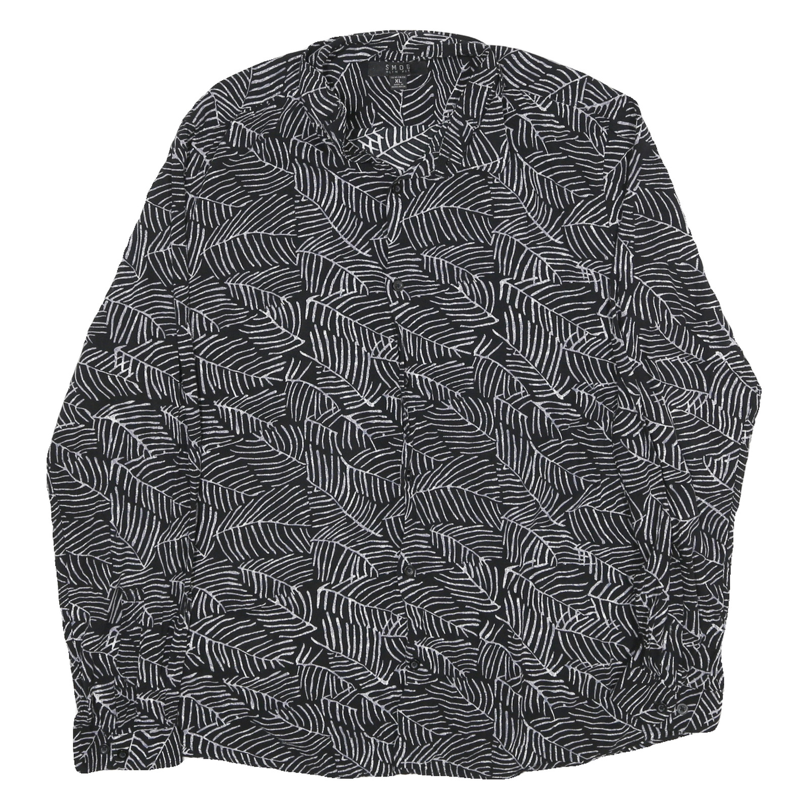 SMOG para Hombre Blanco y Negro Patrón Camisa XL Manga Larga Mezcla de Poliéster