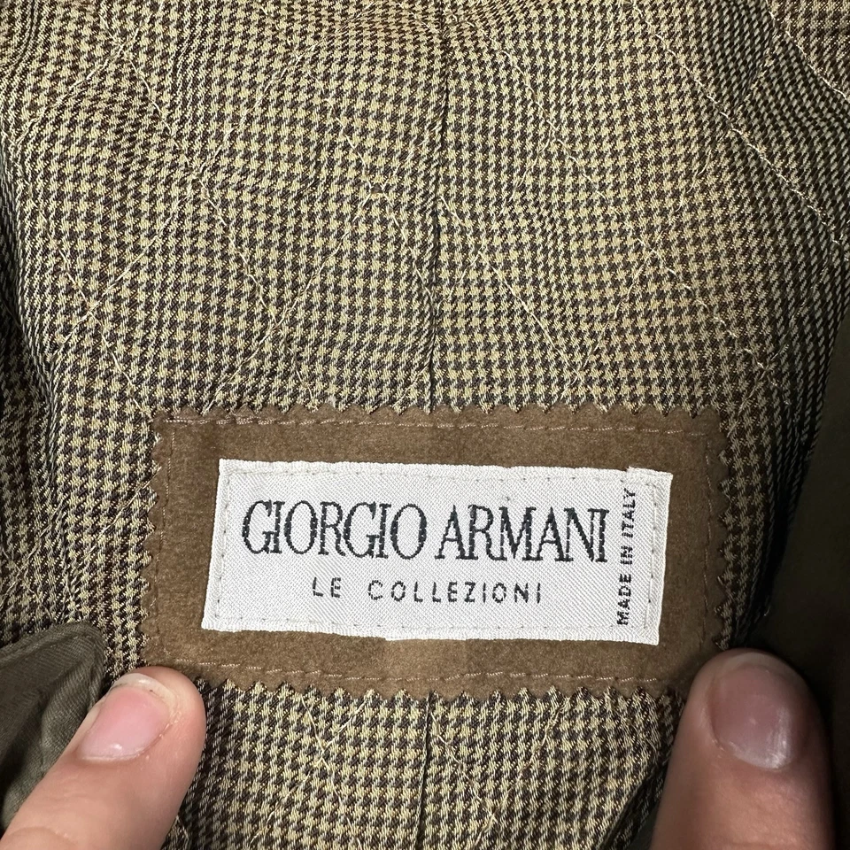 Giorgio Armani Men's Vintage Olive Wool Belted Military Trench Coat Size XL - Image 4 of 4