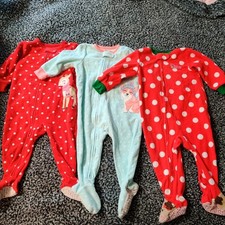 12 Months Baby Girl Christmas Pajamas Sleeper Set 3 Reindeer Toddler Footies Zip