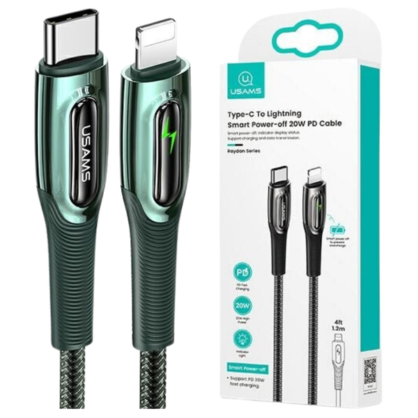 Usams USB-C Auf Lightning 20W PD Smart Power-Off 1,2 M DunkelgrüN-image