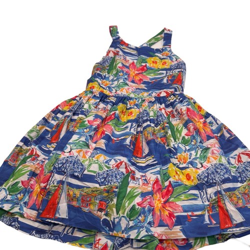 Polo Ralph Lauren Big Girls Riviera-Print Poplin Dress Boat Floral Print Sz 5 - Picture 1 of 16