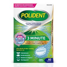 Polident 3 Minute Antibacterial Dental Appliance Cleanser Tablets, 60 Count