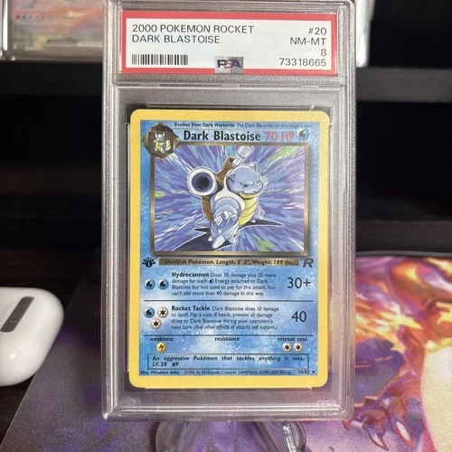 2000 POKEMON ROCKET 1ST EDITION #20 DARK BLASTOISE PSA 8