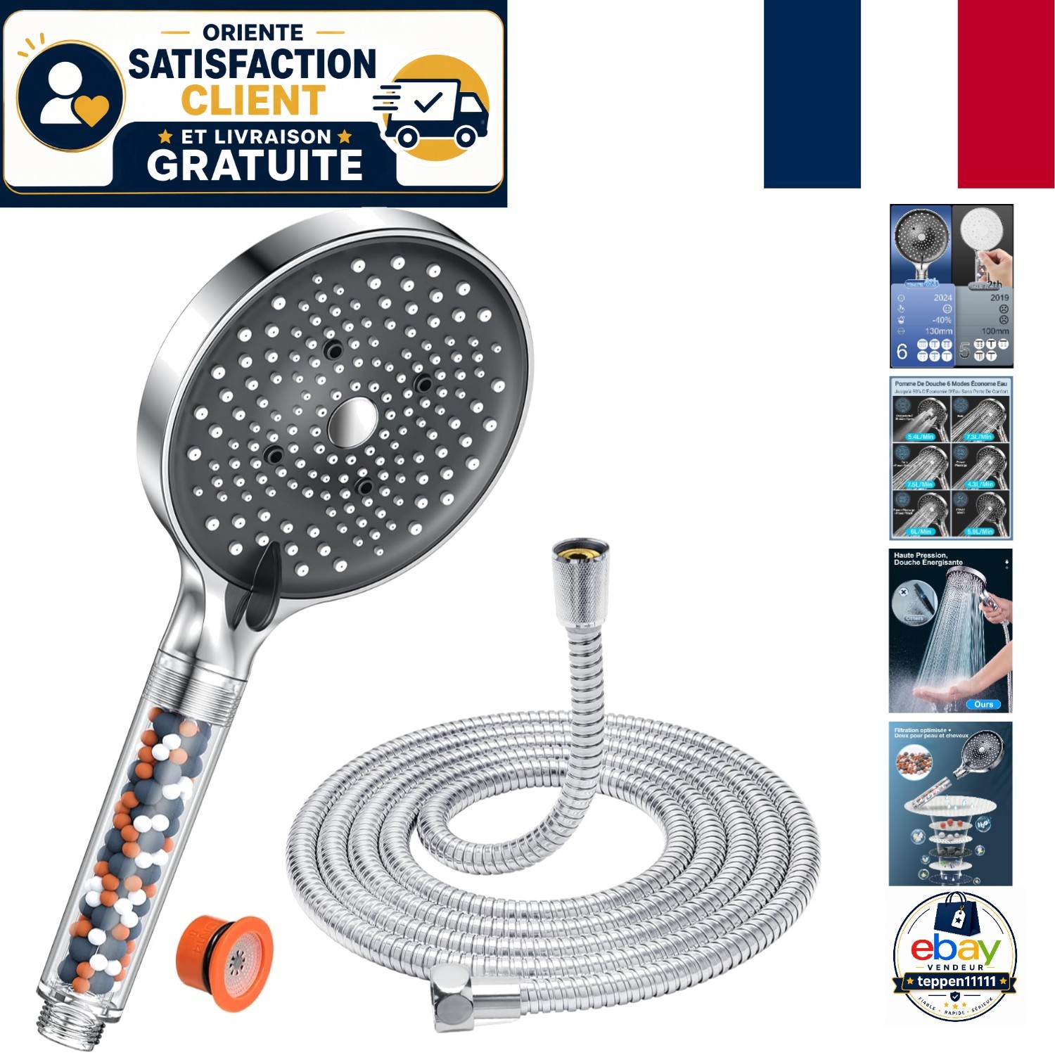 Pommeau de douche haute pression idéal pour booster le débit d'eau faible en salle de bain