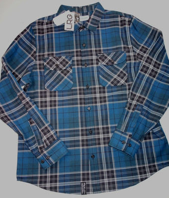 LRG LIFTED RESEARCH GROUP Blue Black Plaid Heavyweight Long Sleeve Shirt Large