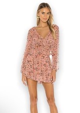 LoveShackFancy Popover Dress Sunset Pink Floral Ruffle Silk Women’s XS NWOT