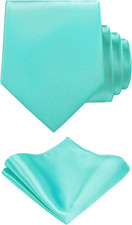 TIE G Solid Satin Woven dyed Color Formal Black Necktie and Pocket Square Sets i