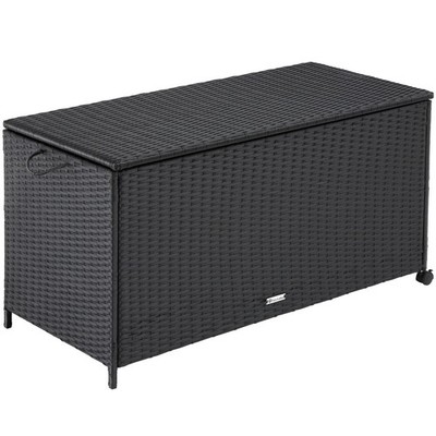 Auflagenbox Kuusamo, Rattan, mit Aluminiumgestell und Rollen schwarz/schwarz B-W