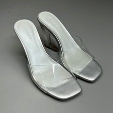 TONY BIANCO Alessi Clear Vinylite/Silver Wedges Women's Heels Sz 9 New 