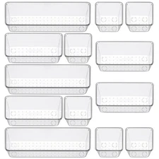 12-Piece Clear Drawer Organizer Set for Makeup Jewelry & Gadgets