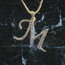 14K Yellow Gold Plated 2Ct Round Lab-Created Diamond Crown Letter "M" Pendant
