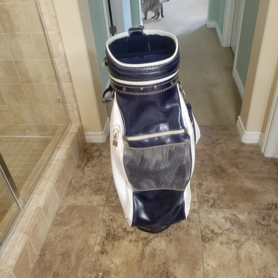 Bolsa de golf de 6 vías Ron Miller de cuero Staff de colección con correa azul blanco Foto 4 de 4