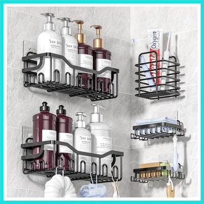 Shower Caddy Adhesive, 5 Pack Bathroom Wall Organizer Shelves for Inside Show...