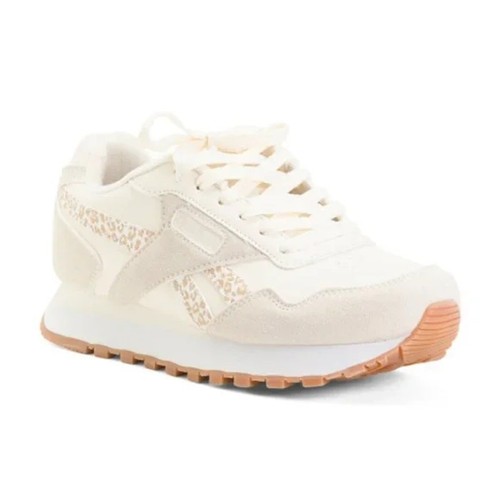 New NIB Reebok Leather Harman Double White Leopard Animal Beige Sneakers Size 8