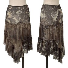 Jean Paul GAULTIER FEMME Floral Forest Mesh Powernet Asymmetric Skirt 40 Rare