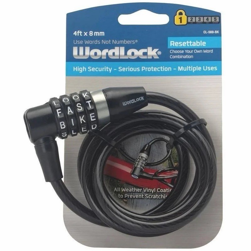 WordLock Bike Word Lock Bicycle Steel Cable 4' X .32" Black Resettable CL-569-BK