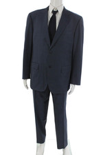 Canali Mens 2 Piece Dark Blue Wool Suit Size 56