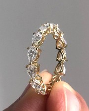 Lab Grown Pear Diamond Eternity Band 3 Ct E F VVS 14k Yellow Gold Valentine Gift