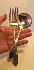 National Silver Co Serving Fork & Spoon Silver Plate Rose Pattern