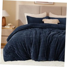 Fleece Comforter Set -Super Soft Warm Fluffy Bedding, Luxury Queen Navy Blue