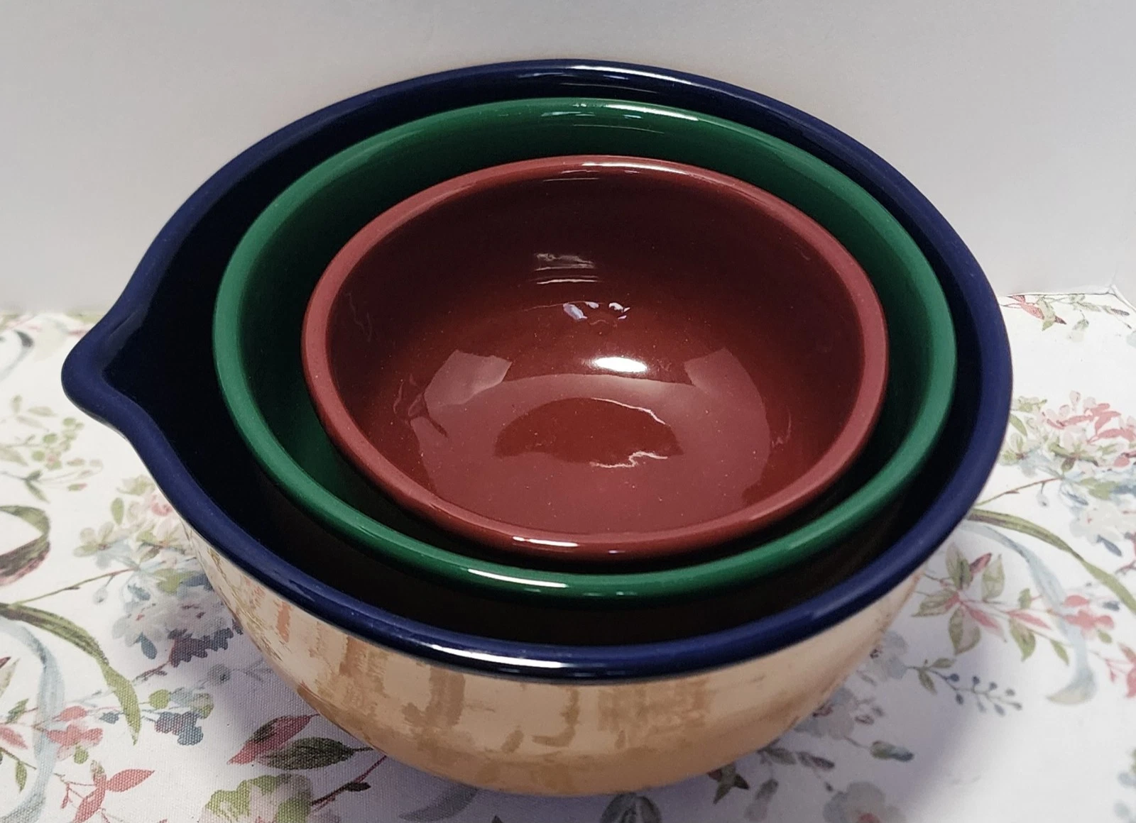 Clizia Italian Nesting Mixing bowls Terra Cotta Pre-owned Blue Green Red EUC