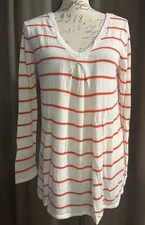 A PEA IN THE POD Maternity V Neck Sweater Red White Striped Lightweight Knit M