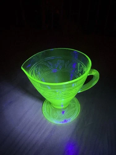 Antique Uranium Cloverleaf Creamer Pitcher Depression Glass