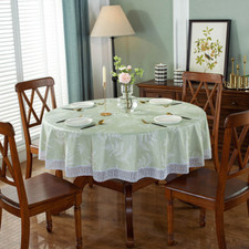 Lace Trim Printing PVC Round Tablecloth Oil/Waterproof Table Cover Wash Free