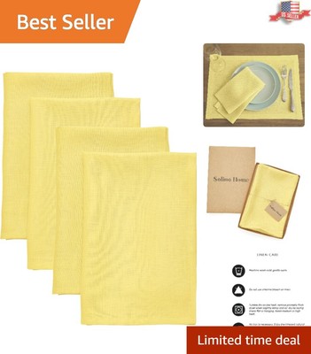 Elegant 20x20 Sunshine Yellow Linen Napkins Set of 4 - Pure Flax Dining Essen...