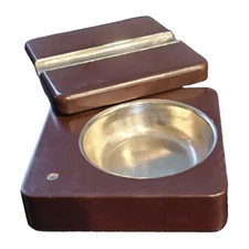 Luxury Cigar Ashtray Polished Cherry Wood Swivel Stainless Steel/4"Lx4"Wx1.5"H
