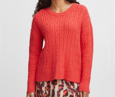 b.young Sweater Jumper women's XS oversized bymanina cable jumper cayenne Coral
