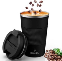 Thermobecher Isolierbecher 380Ml Edelstahl Travel Mug Schwarz Rutschfest