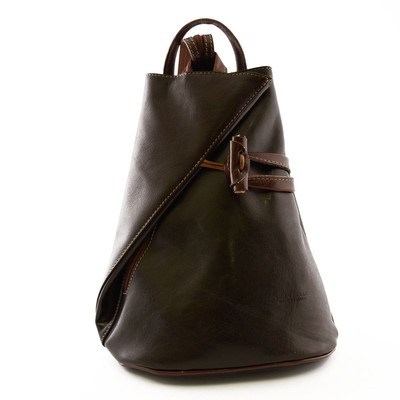 Zaino in Vera Pelle per Donna con Bretelle a Cerniera Moro Marrone