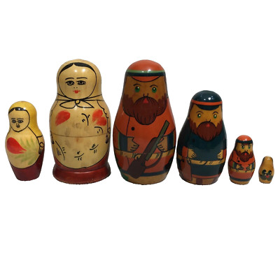 Russian Nesting Dolls Lot Hunter with Gun & Matryoshka Woman