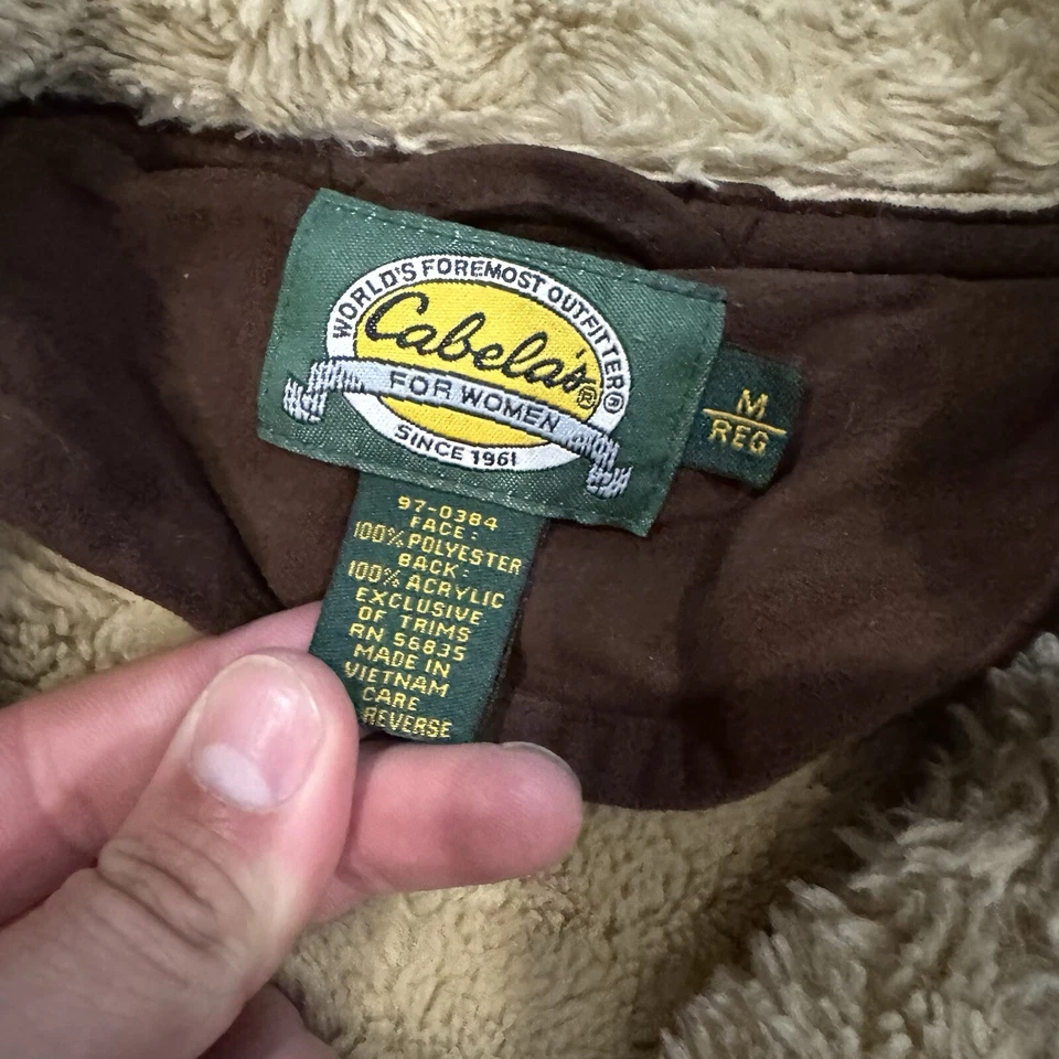 Cabelas Mujer M Marrón Suave Imitación Gamuza Piel Forrada Sherpa Chaqueta Botón Abrigo LEER Foto 3 de 4