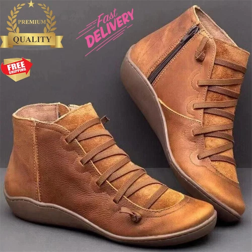 Women Ankle Boots Flat Leather Arch Support Sneakers Casual Work Bootie Shoes Sz