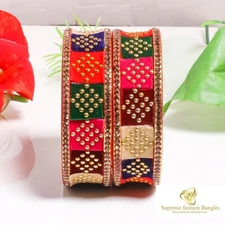 Suprimo  Indian Traditional Lac Bangle Set Of 2 Kada Wrist Band Fashion Women's